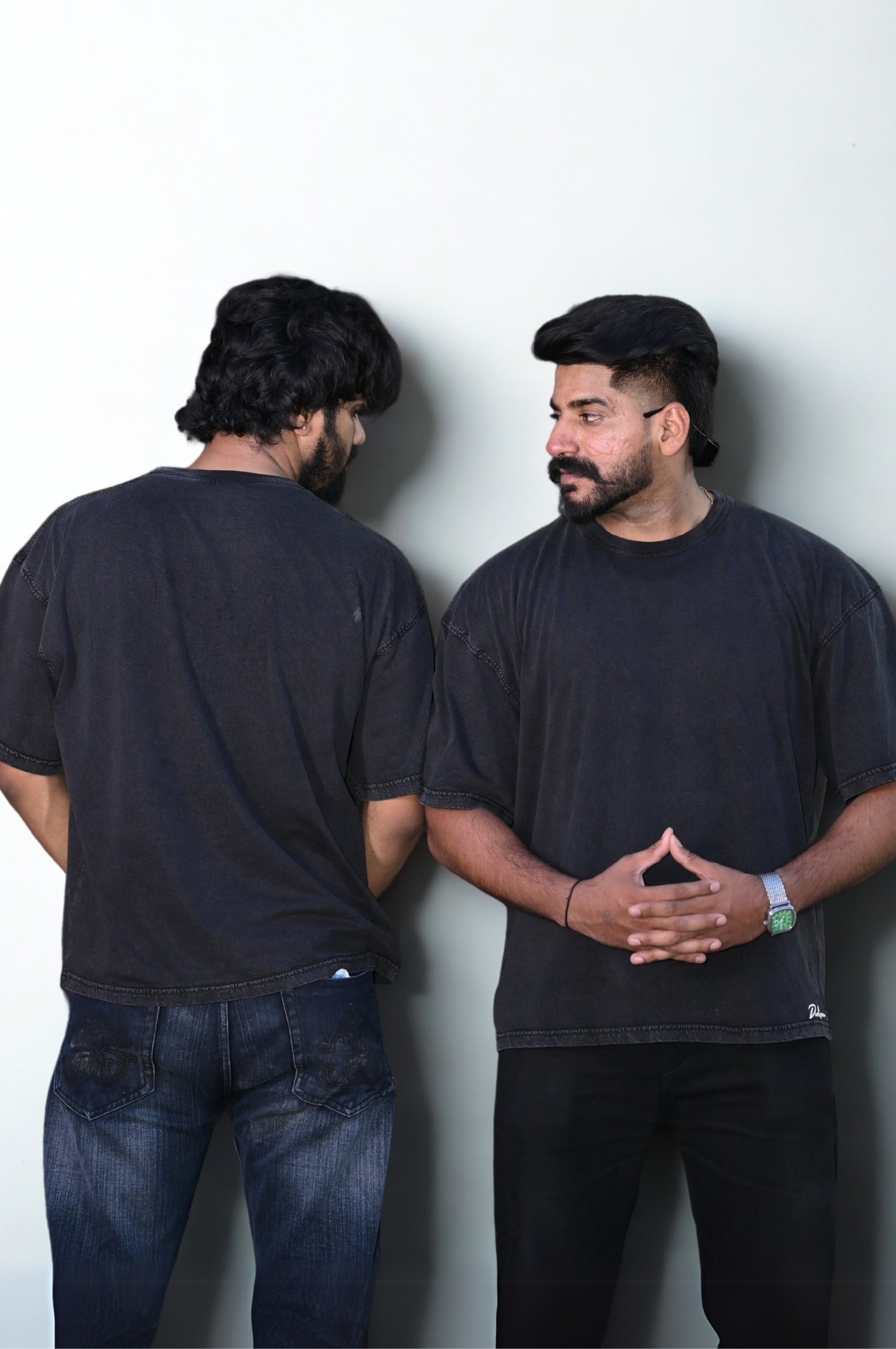 Oversized Acid Wash Black Cotton Tee : Round Neck Drop Sleeved Tee For Men and Women