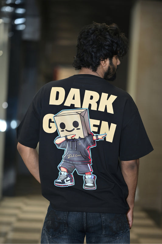 Oversized Boxy Black Cotton Lycra Tee : Round Neck Drop Sleeved Tee For Men